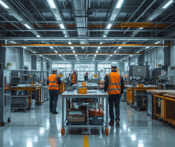 Ambiente di lavoro industriale sicurrealistico